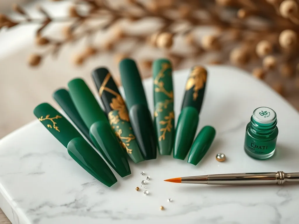 Paznokcie zieleń i złoto – inspiracje i pomysły na zdobienia