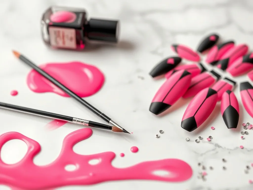 Paznokcie neonowy róż z czarnym – inspiracje i pomysły